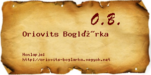 Oriovits Boglárka névjegykártya